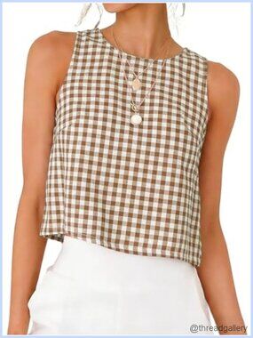 Gingham high neck cropped tank sleeveless vest top